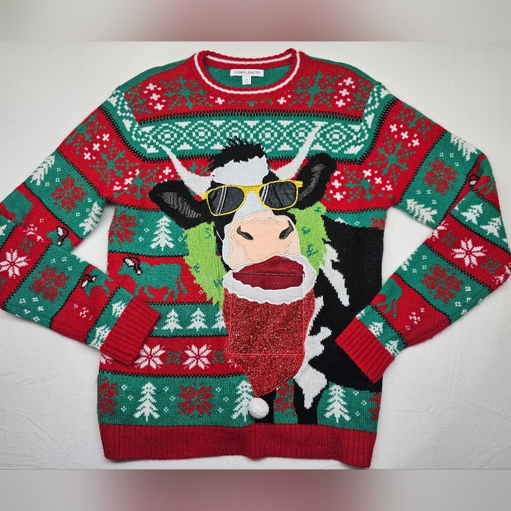 Ugly Christmas Sweater Celebrate Together Mens‎ M Cow